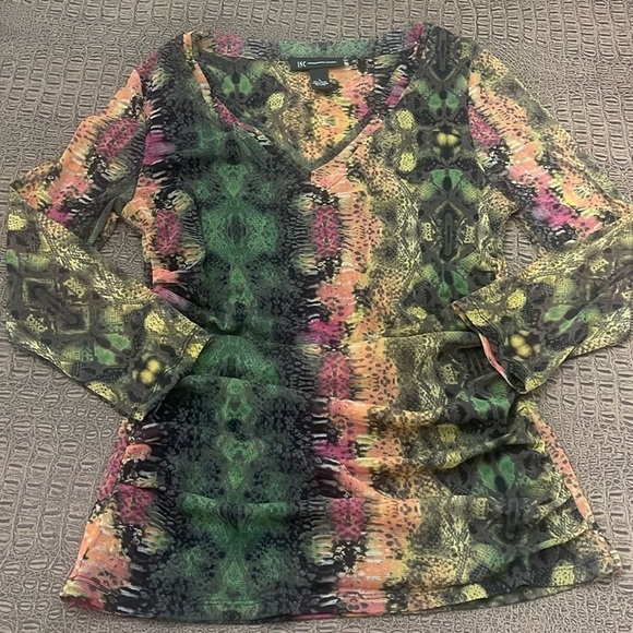 INTERNATIONAL CONCEPTS multi colored long sleeve nylon top size large - Picture 1 of 6
